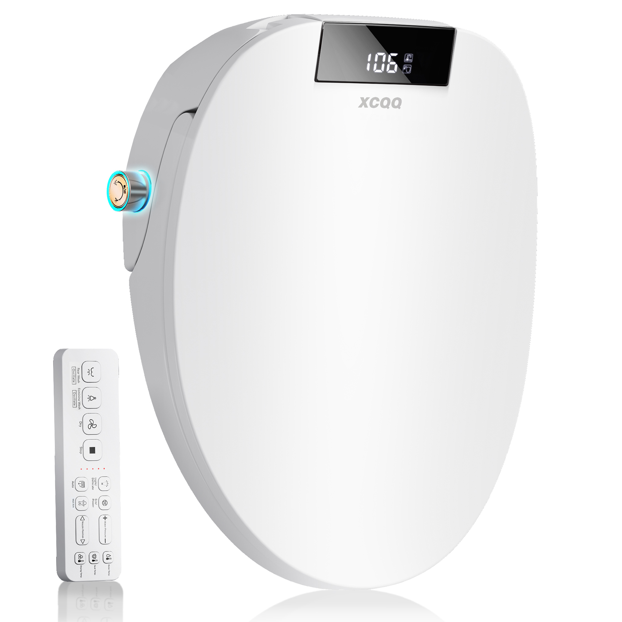 Electric Bidet Toilet Seat with Remote Control, Heated Toilet Seat, Instant Warm Water, Warm Air Dryer, Rear Feminine and Oscillating Washing, Night Light, Slow Close Lid, LED Display - Elongated 